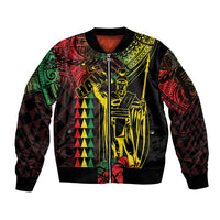 King Kamehameha Day Sleeve Zip Bomber Jacket Hawaii Kakau Reggae LT01 Unisex Black - Polynesian Pride