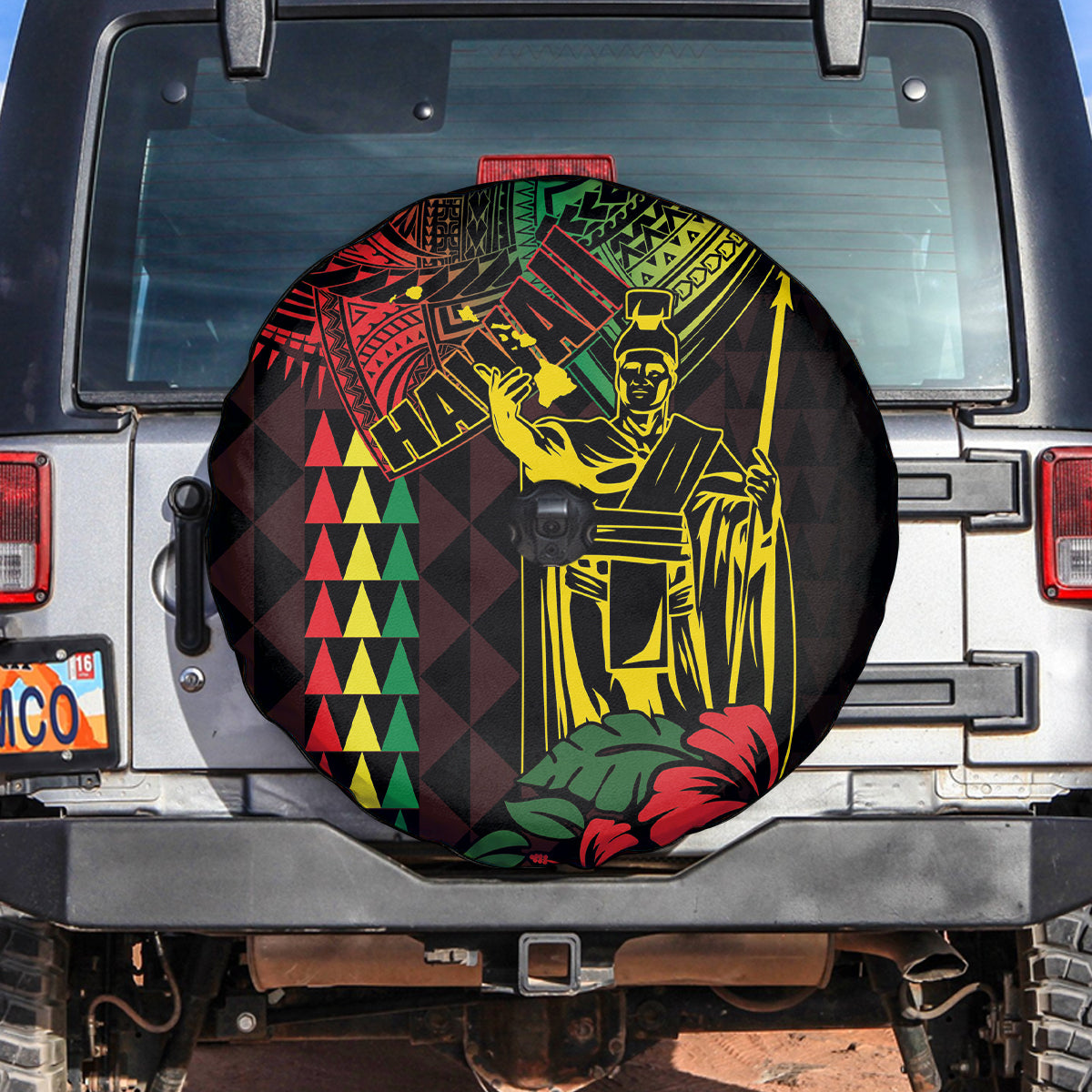 King Kamehameha Day Spare Tire Cover Hawaii Kakau Reggae LT01 Black - Polynesian Pride