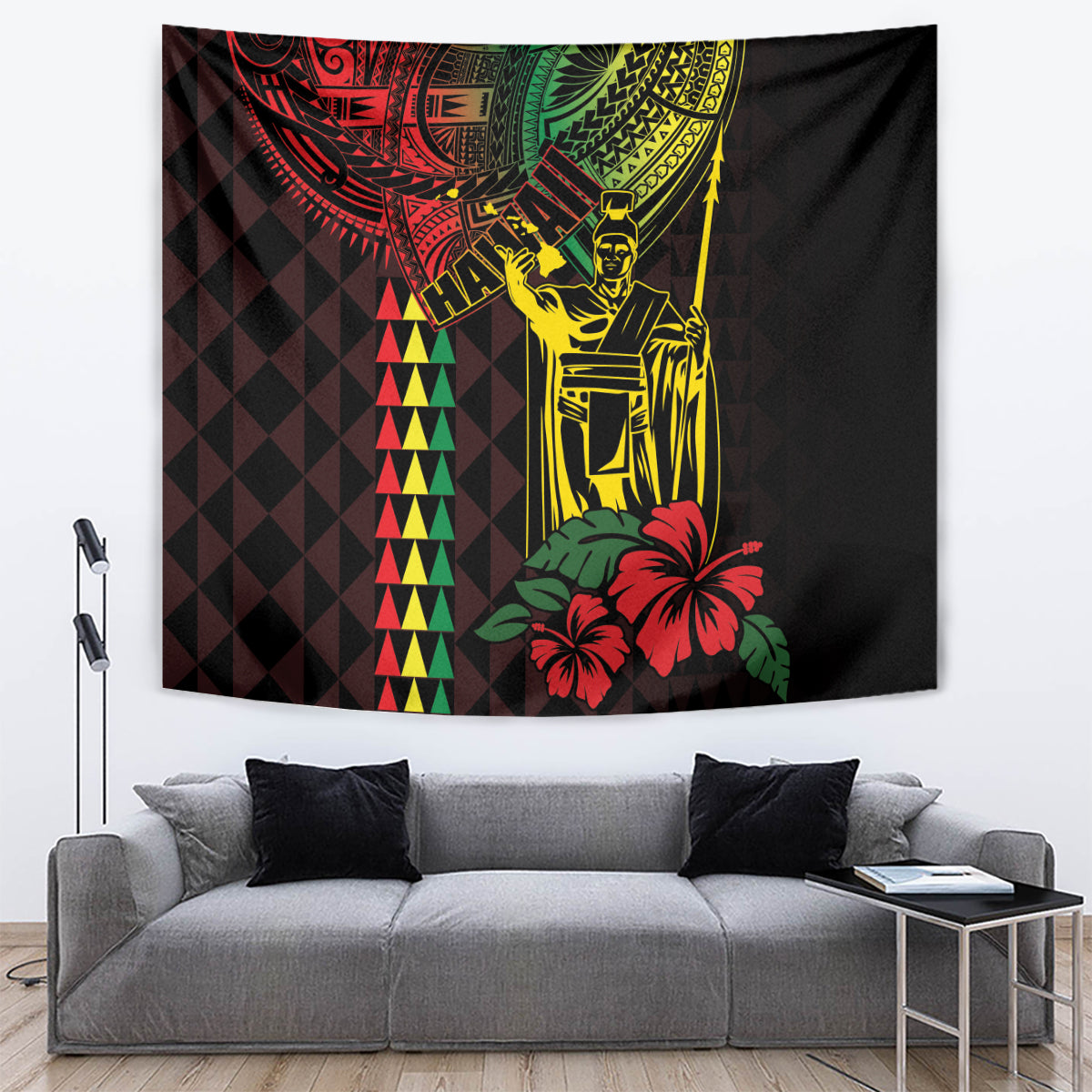 King Kamehameha Day Tapestry Hawaii Kakau Reggae LT01 Black - Polynesian Pride