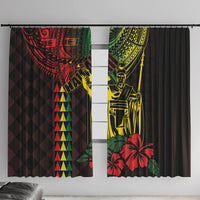 King Kamehameha Day Window Curtain Hawaii Kakau Reggae LT01 With Hooks Black - Polynesian Pride