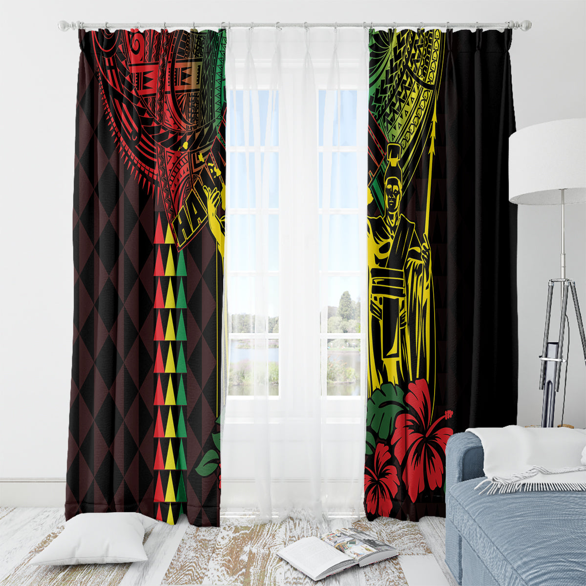 King Kamehameha Day Window Curtain Hawaii Kakau Reggae LT01 - Polynesian Pride