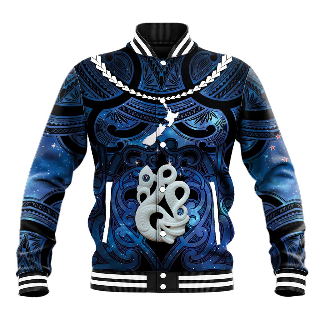 Personalized Maori Matariki Manaia Baseball Jacket Maori Kowhaiwhai Pattern Galaxy LT01 Unisex Blue - Polynesian Pride