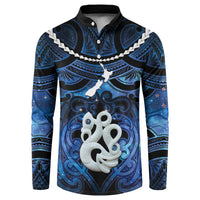 Personalized Maori Matariki Manaia Button Sweatshirt Maori Kowhaiwhai Pattern Galaxy LT01 Blue - Polynesian Pride