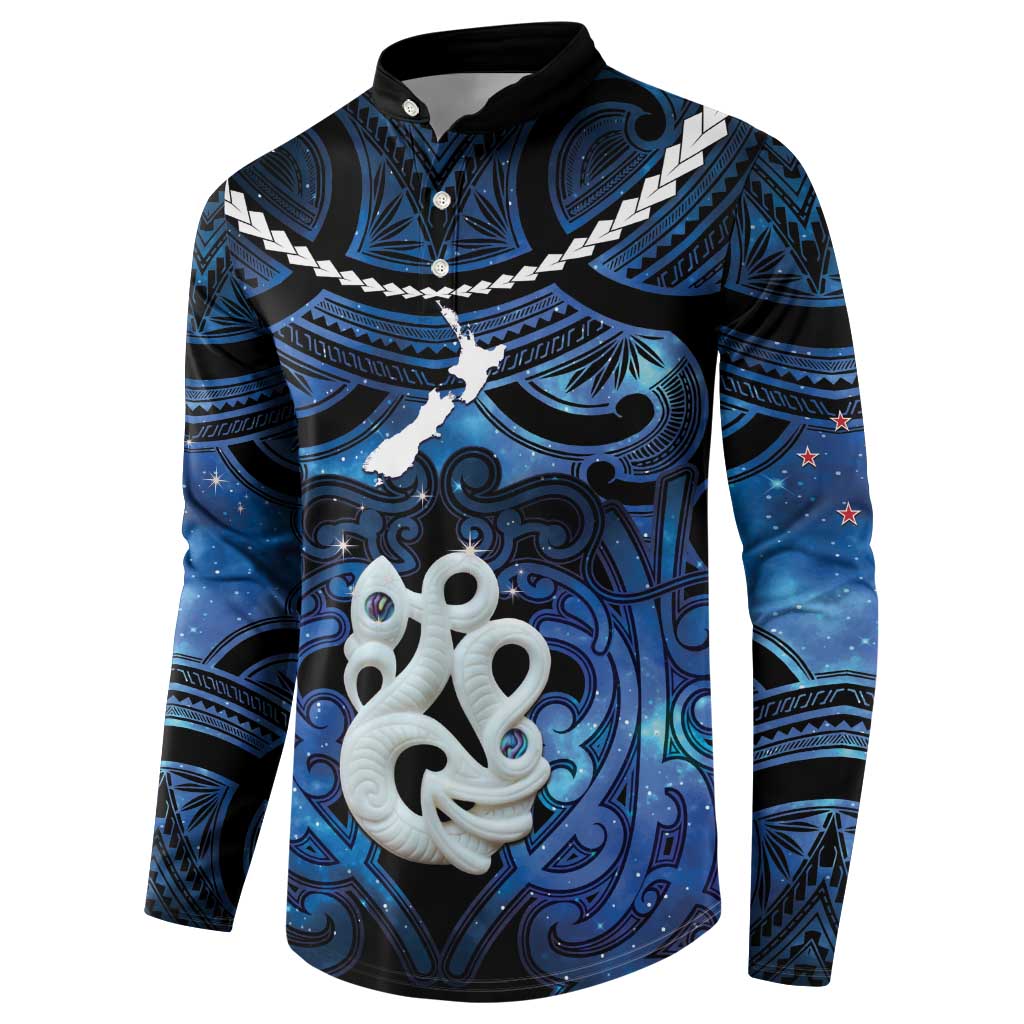 Personalized Maori Matariki Manaia Button Sweatshirt Maori Kowhaiwhai Pattern Galaxy LT01 - Polynesian Pride