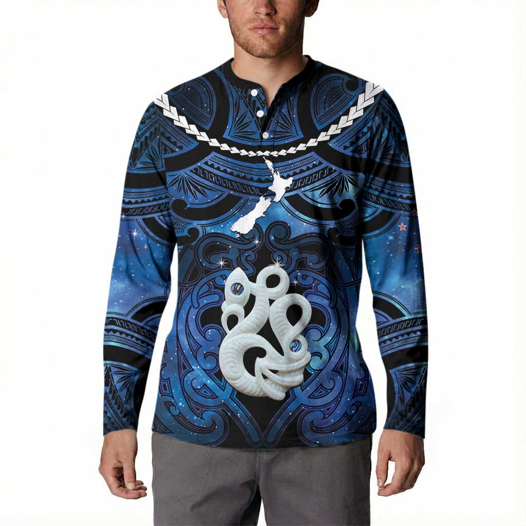 Personalized Maori Matariki Manaia Button Sweatshirt Maori Kowhaiwhai Pattern Galaxy LT01 - Polynesian Pride