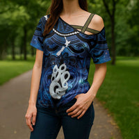 Personalized Maori Matariki Manaia Cross Shoulder Shirt Maori Kowhaiwhai Pattern Galaxy LT01 - Polynesian Pride