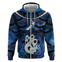 Personalized Maori Matariki Manaia Hoodie Maori Kowhaiwhai Pattern Galaxy LT01 Zip Hoodie Blue - Polynesian Pride