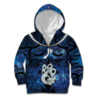 Personalized Maori Matariki Manaia Kid Hoodie Maori Kowhaiwhai Pattern Galaxy LT01 Zip Hoodie Blue - Polynesian Pride