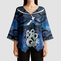 Personalized Maori Matariki Manaia Kimono Sleeve Blouse Maori Kowhaiwhai Pattern Galaxy LT01 - Polynesian Pride