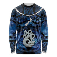 Personalized Maori Matariki Manaia Long Sleeve Shirt Maori Kowhaiwhai Pattern Galaxy LT01 Unisex Blue - Polynesian Pride