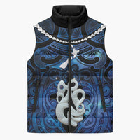Personalized Maori Matariki Manaia Sleeveless Puffer Jacket Maori Kowhaiwhai Pattern Galaxy LT01 Unisex Blue - Polynesian Pride