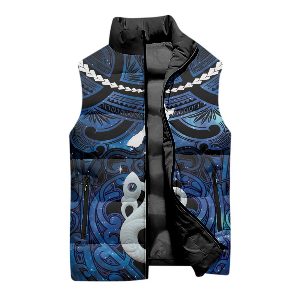 Personalized Maori Matariki Manaia Sleeveless Puffer Jacket Maori Kowhaiwhai Pattern Galaxy LT01 - Polynesian Pride