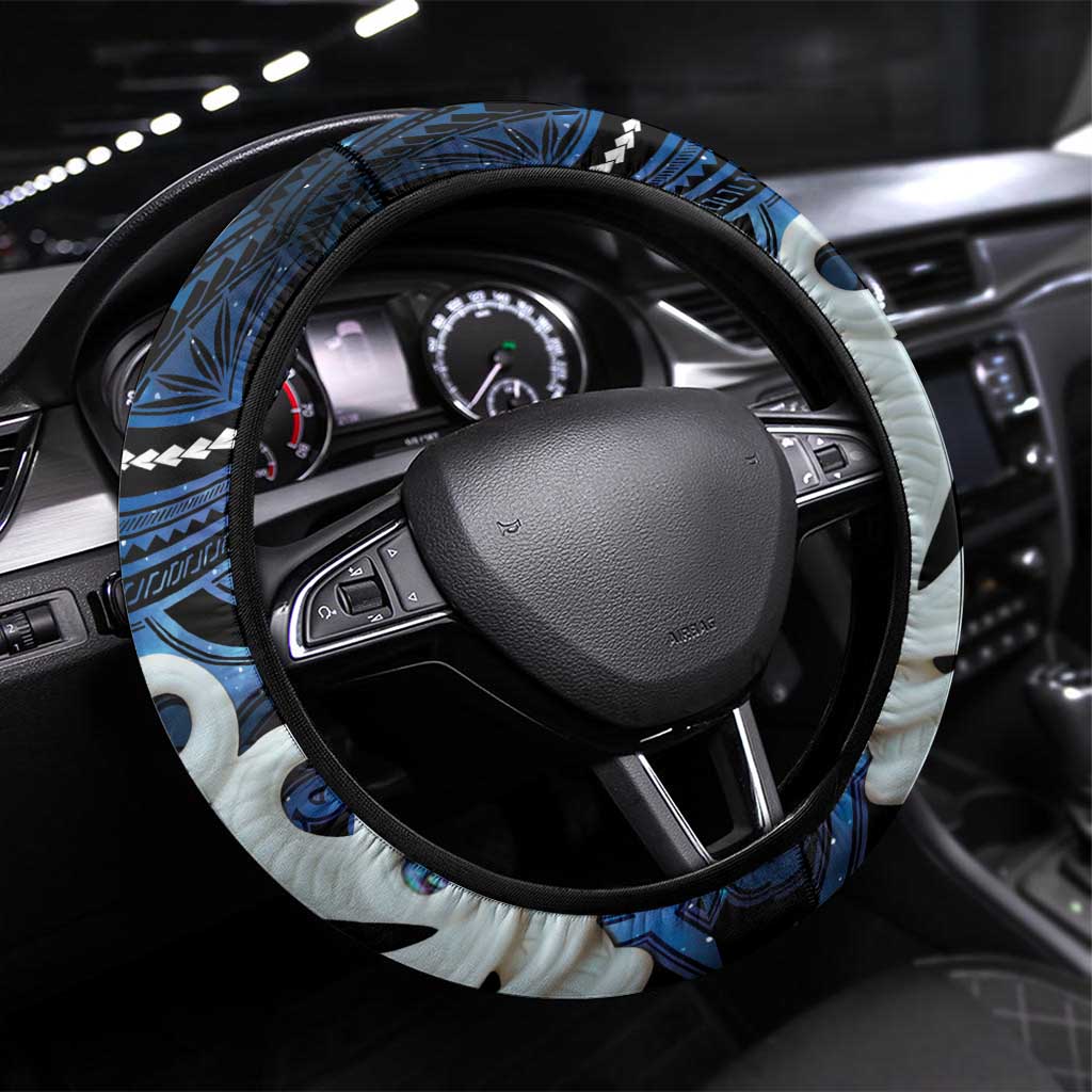 Maori Matariki Manaia Steering Wheel Cover Maori Kowhaiwhai Pattern Galaxy LT01 Universal Fit Blue - Polynesian Pride
