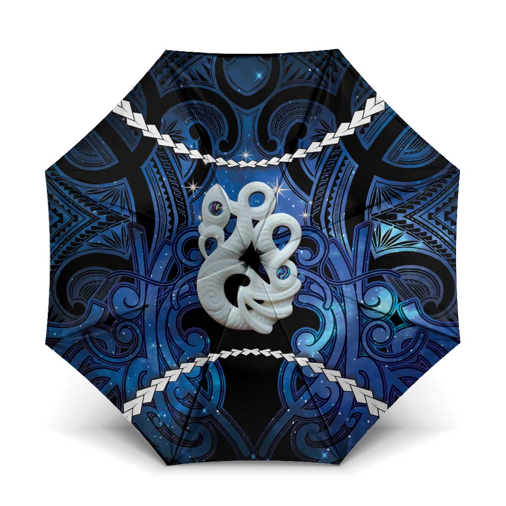 Maori Matariki Manaia Umbrella Maori Kowhaiwhai Pattern Galaxy LT01 One Size Folded 11.42 inch Opened Diameter 37.4 inch Blue - Polynesian Pride