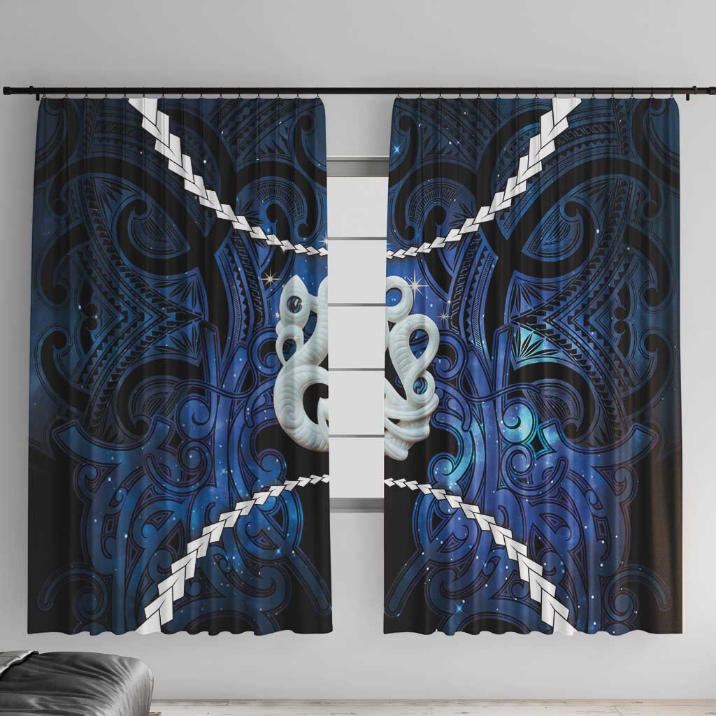Maori Matariki Manaia Window Curtain Maori Kowhaiwhai Pattern Galaxy LT01 With Hooks Blue - Polynesian Pride