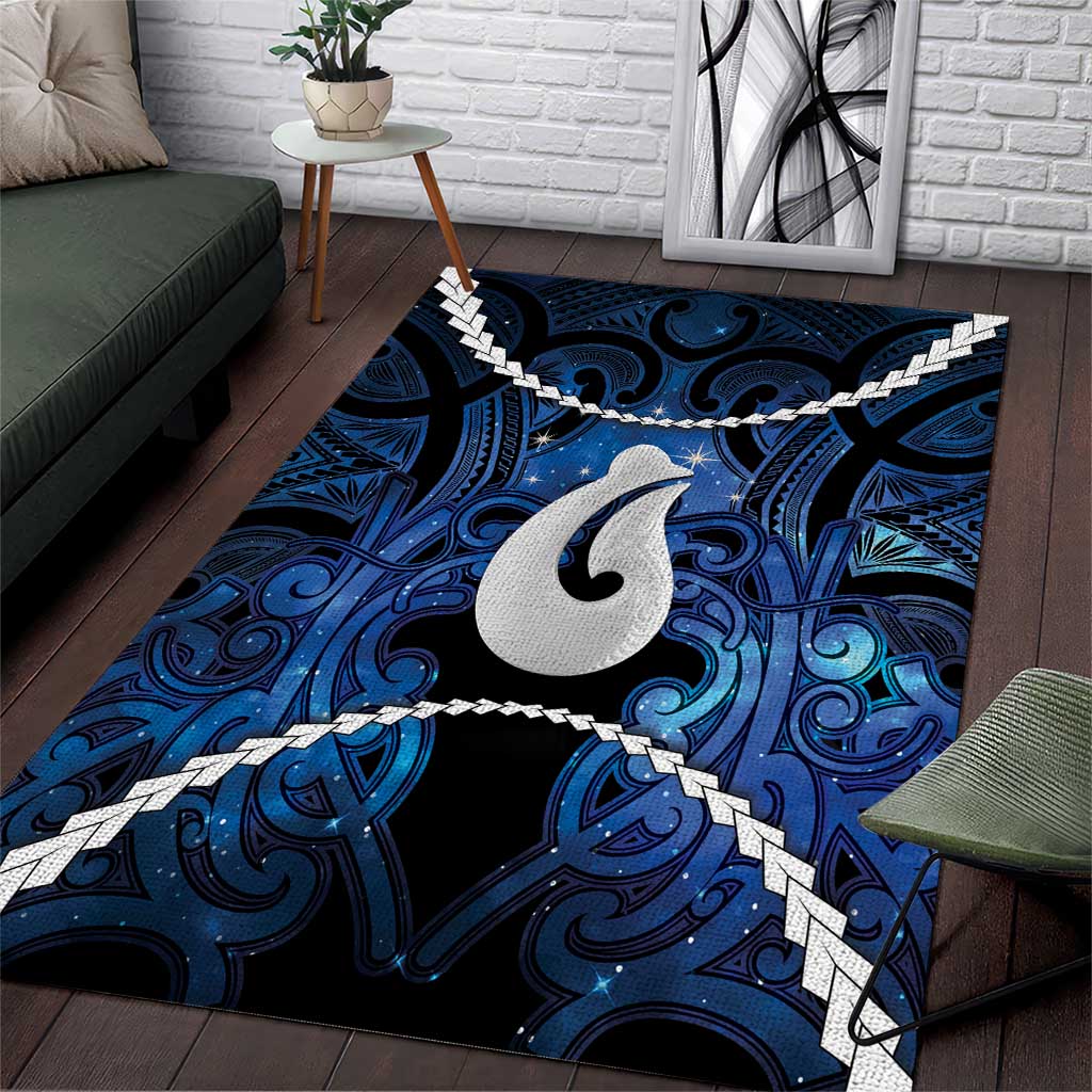 Maori Matariki Hei Matau Area Rug Maori Kowhaiwhai Pattern Galaxy LT01 Blue - Polynesian Pride