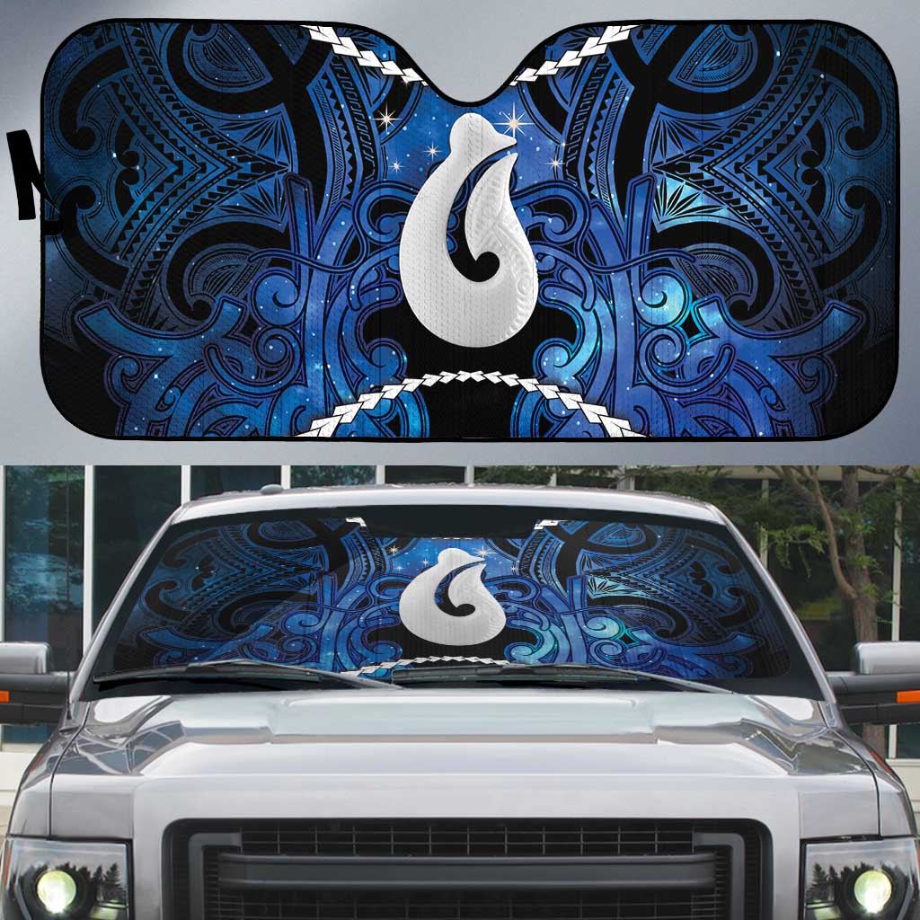 Maori Matariki Hei Matau Auto Sun Shade Maori Kowhaiwhai Pattern Galaxy LT01 Blue - Polynesian Pride