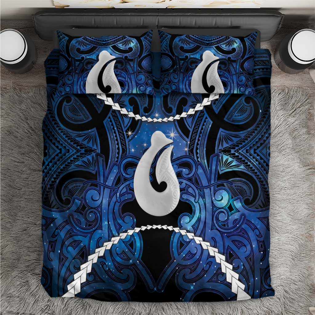 Maori Matariki Hei Matau Bedding Set Maori Kowhaiwhai Pattern Galaxy LT01 Blue - Polynesian Pride