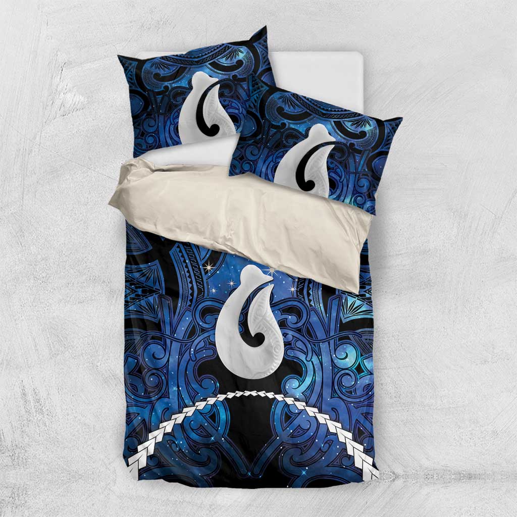 Maori Matariki Hei Matau Bedding Set Maori Kowhaiwhai Pattern Galaxy LT01 US Twin 172cm x 218cm Blue - Polynesian Pride