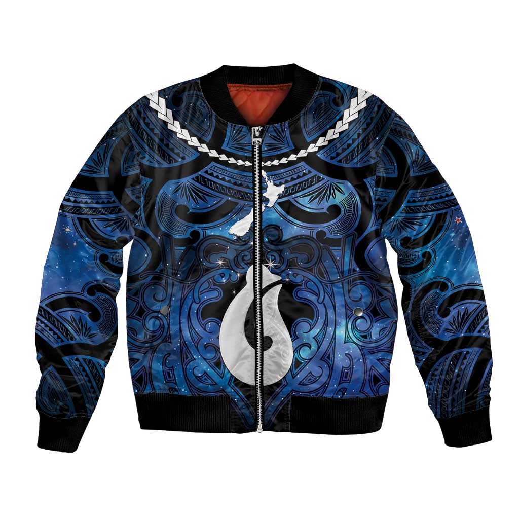 Personalized Maori Matariki Hei Matau Bomber Jacket Maori Kowhaiwhai Pattern Galaxy LT01 Unisex Blue - Polynesian Pride