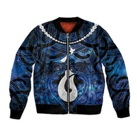 Personalized Maori Matariki Hei Matau Bomber Jacket Maori Kowhaiwhai Pattern Galaxy LT01 Unisex Blue - Polynesian Pride