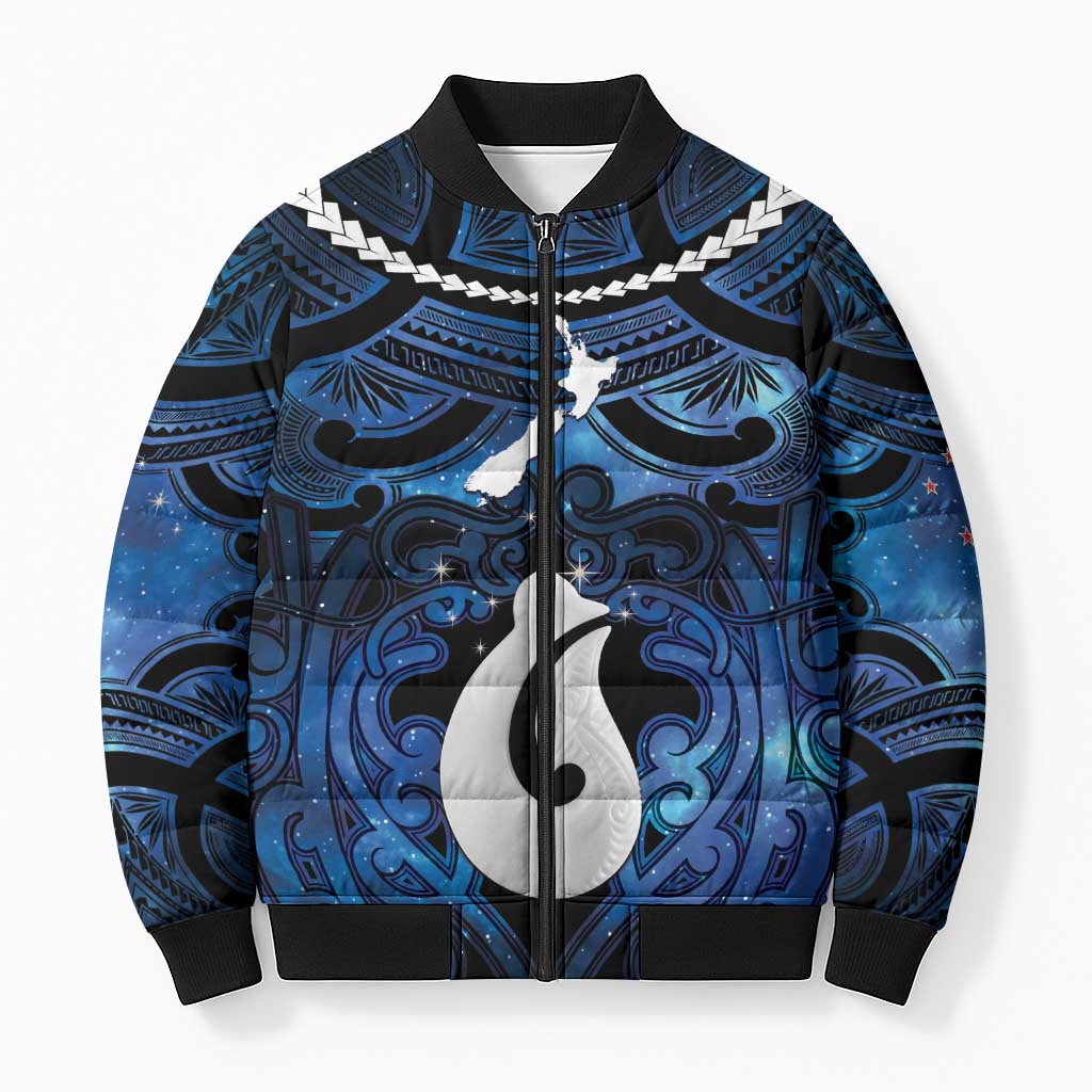 Personalized Maori Matariki Hei Matau Bomber Puffer Jacket Maori Kowhaiwhai Pattern Galaxy LT01 Unisex Blue - Polynesian Pride