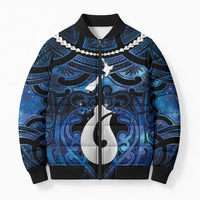 Personalized Maori Matariki Hei Matau Bomber Puffer Jacket Maori Kowhaiwhai Pattern Galaxy LT01 Unisex Blue - Polynesian Pride