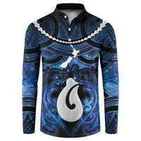 Personalized Maori Matariki Hei Matau Button Sweatshirt Maori Kowhaiwhai Pattern Galaxy LT01 Blue - Polynesian Pride