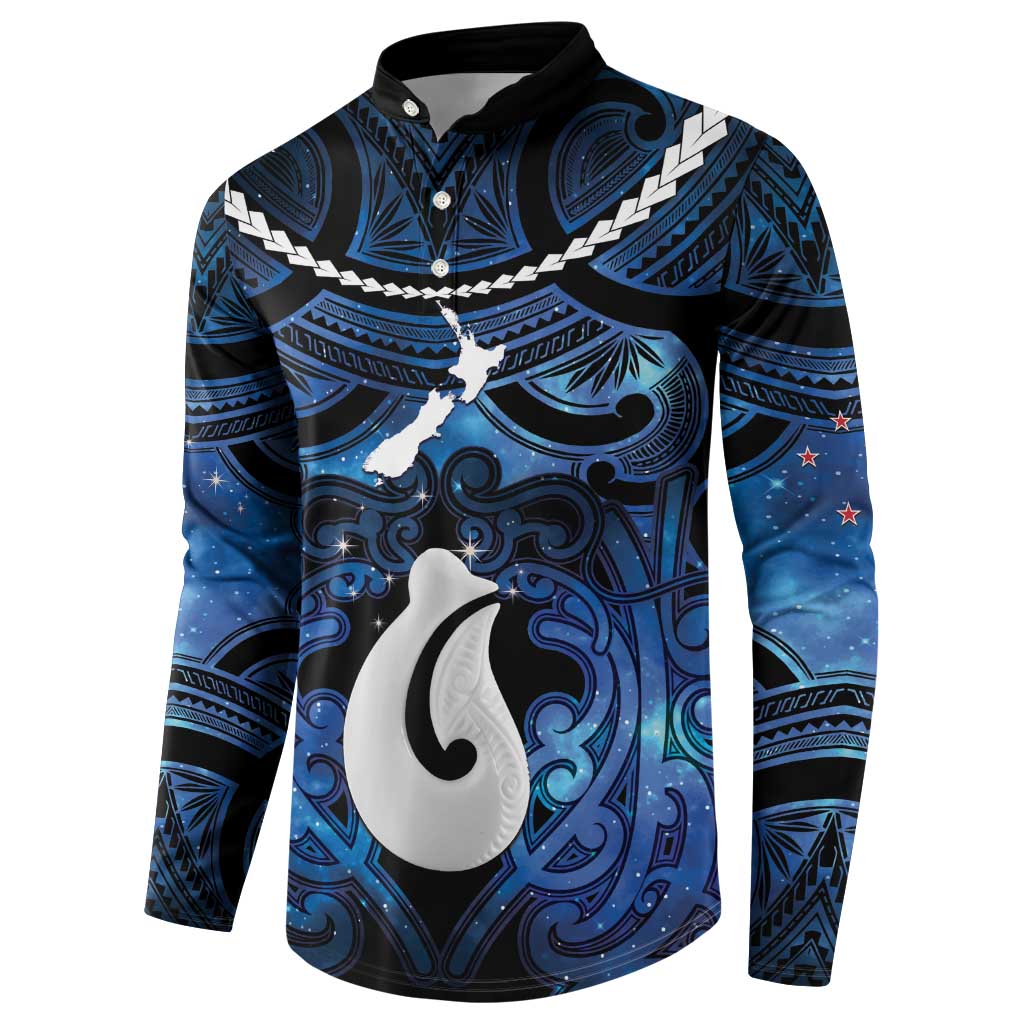 Personalized Maori Matariki Hei Matau Button Sweatshirt Maori Kowhaiwhai Pattern Galaxy LT01 - Polynesian Pride