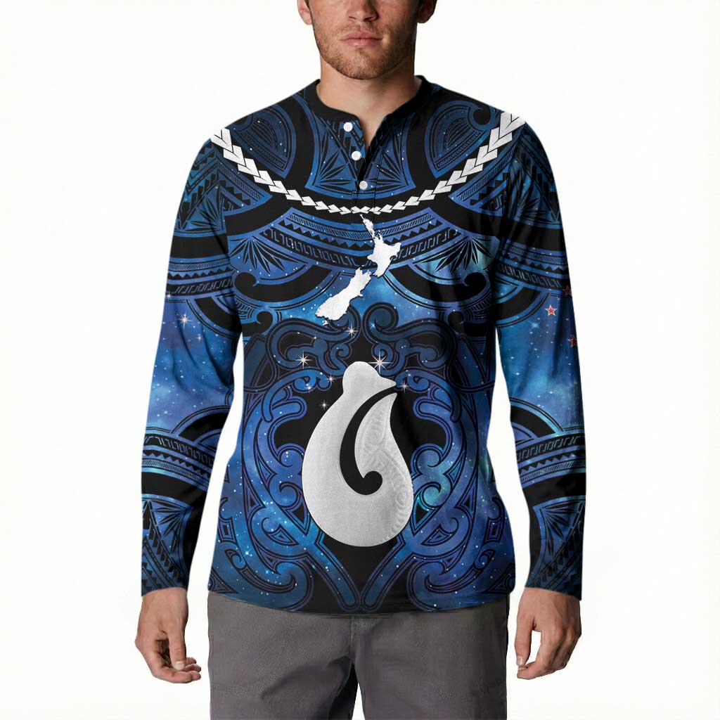 Personalized Maori Matariki Hei Matau Button Sweatshirt Maori Kowhaiwhai Pattern Galaxy LT01 - Polynesian Pride