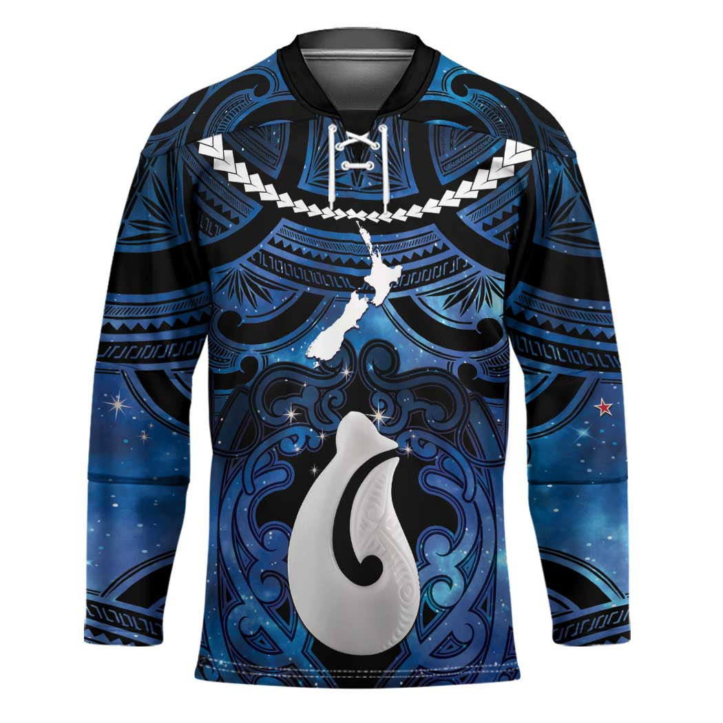 Personalized Maori Matariki Hei Matau Hockey Jersey Maori Kowhaiwhai Pattern Galaxy LT01 Unisex Blue - Polynesian Pride