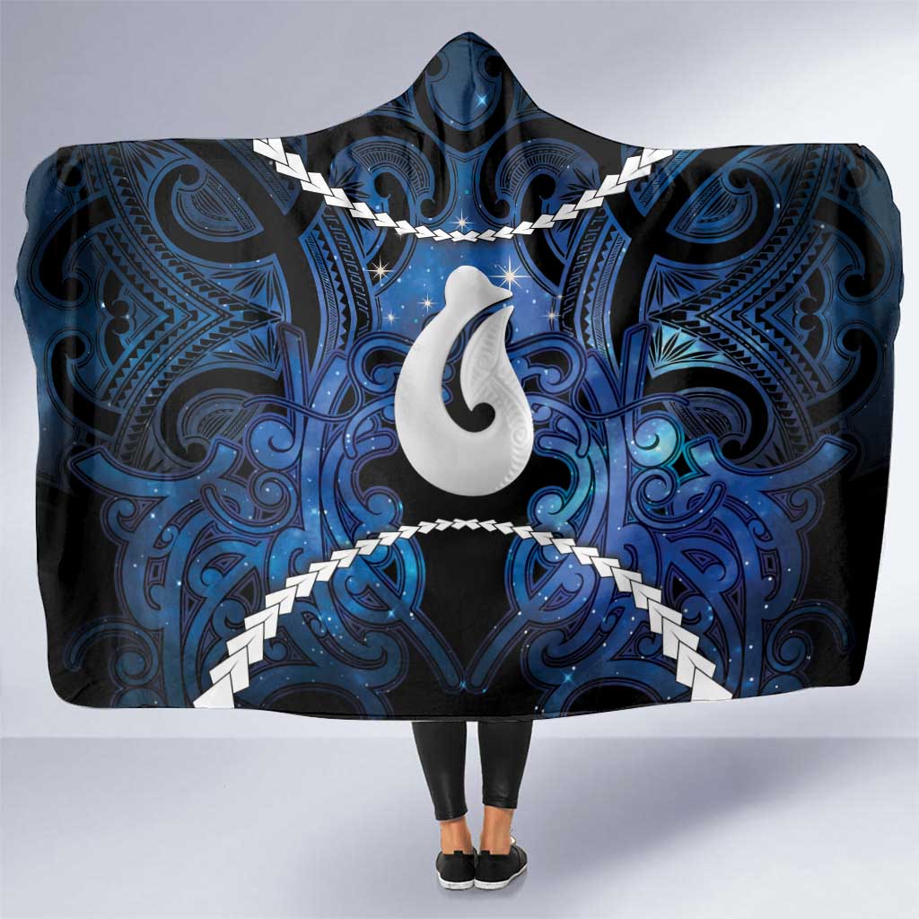 Maori Matariki Hei Matau Hooded Blanket Maori Kowhaiwhai Pattern Galaxy LT01 One Size Blue - Polynesian Pride