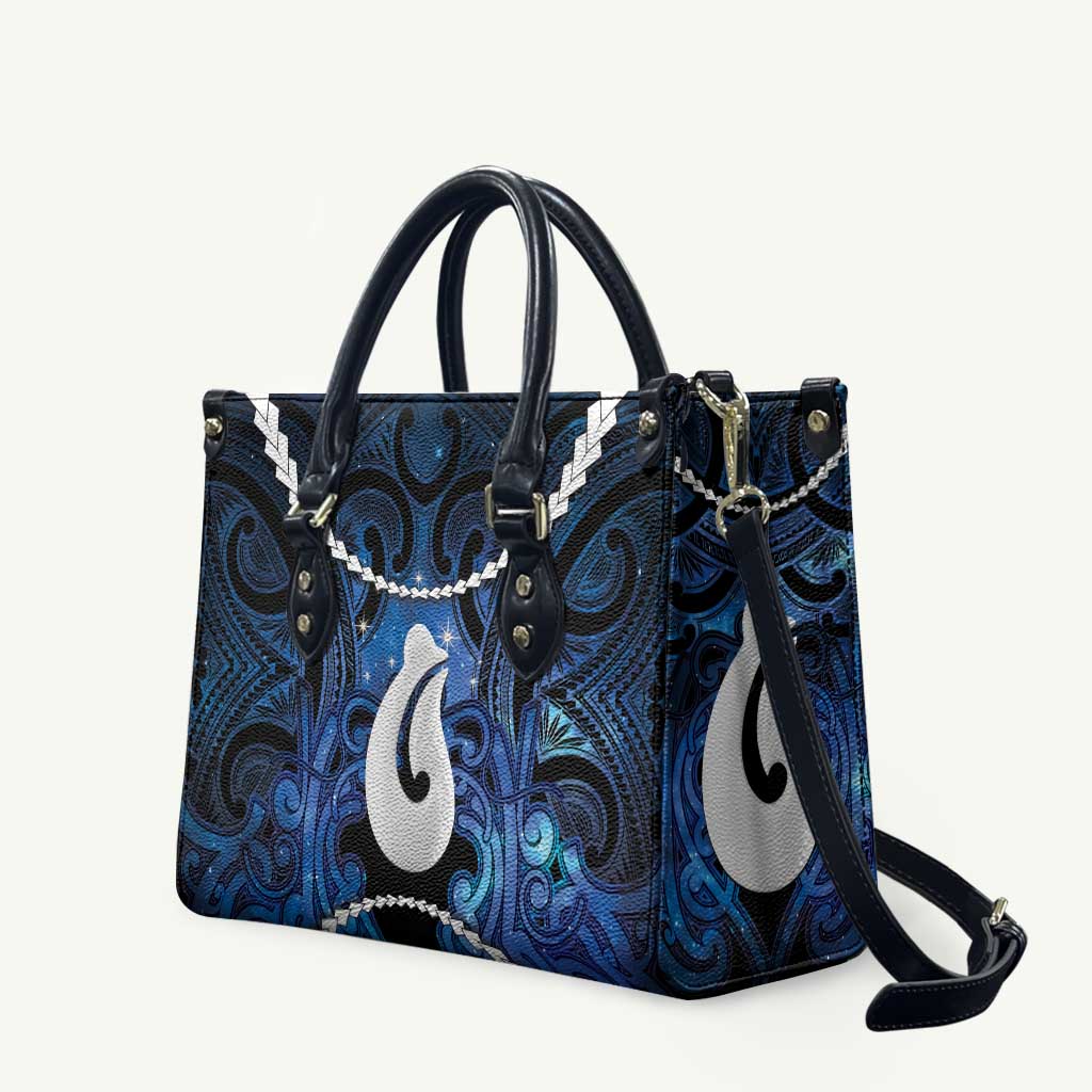 Maori Matariki Hei Matau Leather Bag Maori Kowhaiwhai Pattern Galaxy LT01 Blue - Polynesian Pride