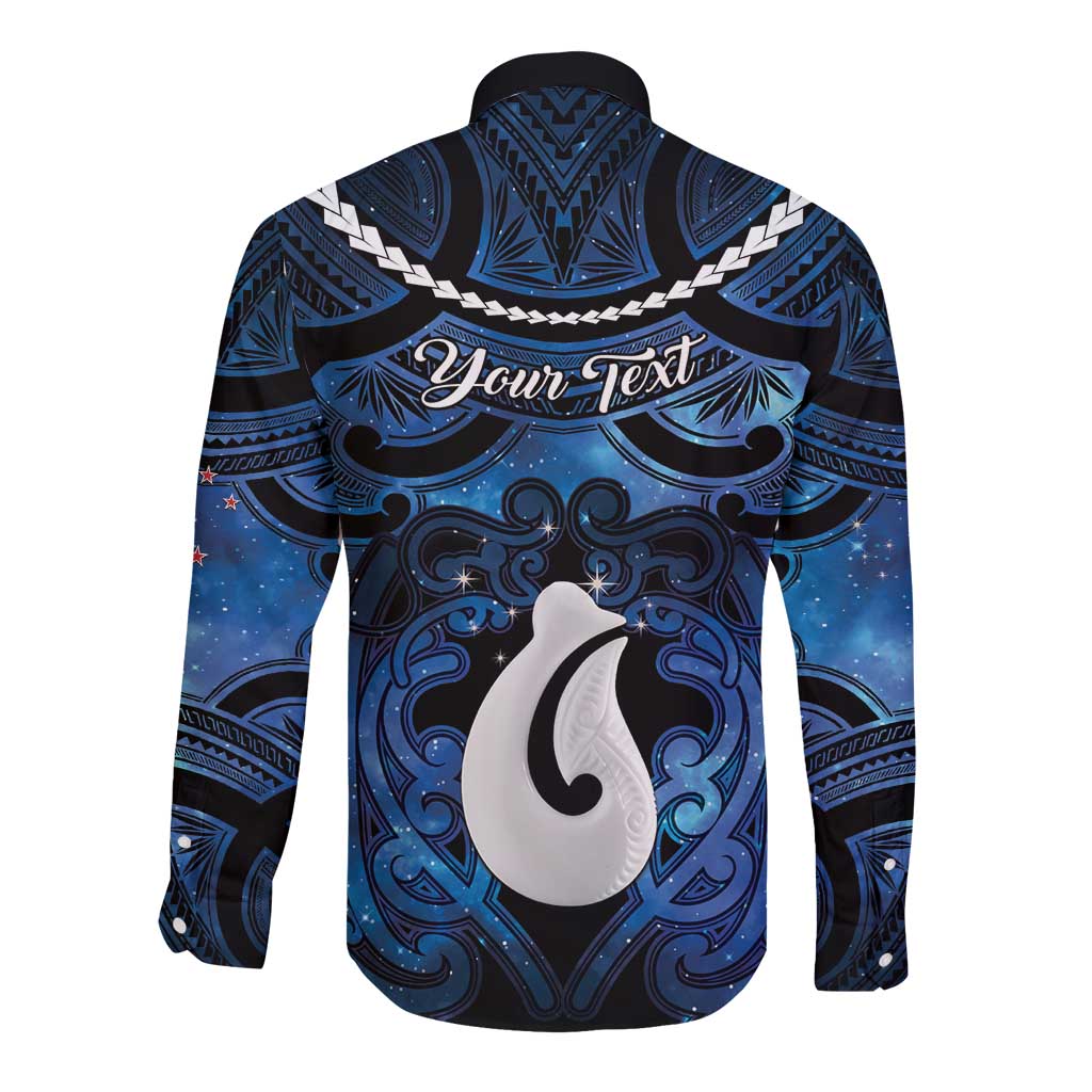 Personalized Maori Matariki Hei Matau Long Sleeve Button Shirt Maori Kowhaiwhai Pattern Galaxy LT01 - Polynesian Pride