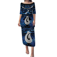 Personalized Maori Matariki Hei Matau Puletasi Maori Kowhaiwhai Pattern Galaxy LT01 Long Dress Blue - Polynesian Pride