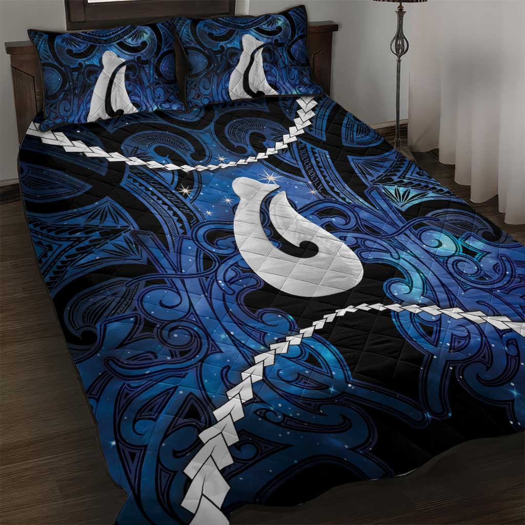 Maori Matariki Hei Matau Quilt Bed Set Maori Kowhaiwhai Pattern Galaxy LT01 Blue - Polynesian Pride