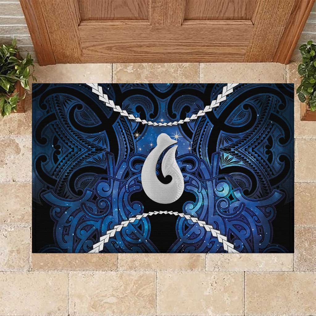 Maori Matariki Hei Matau Rubber Doormat Maori Kowhaiwhai Pattern Galaxy LT01 Blue - Polynesian Pride