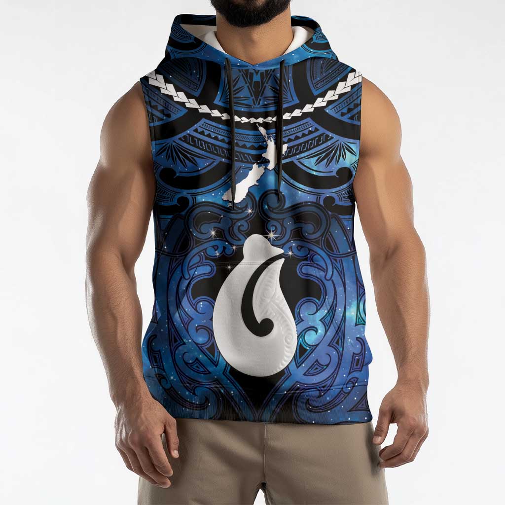 Personalized Maori Matariki Hei Matau Sleeveless Hoodie Maori Kowhaiwhai Pattern Galaxy LT01 - Polynesian Pride