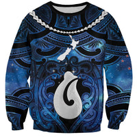 Personalized Maori Matariki Hei Matau Sweatshirt Maori Kowhaiwhai Pattern Galaxy LT01 Unisex Blue - Polynesian Pride