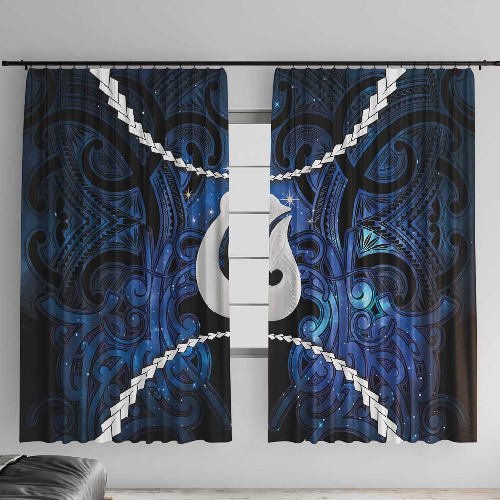 Maori Matariki Hei Matau Window Curtain Maori Kowhaiwhai Pattern Galaxy LT01 With Hooks Blue - Polynesian Pride