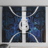Maori Matariki Hei Matau Window Curtain Maori Kowhaiwhai Pattern Galaxy LT01 With Hooks Blue - Polynesian Pride
