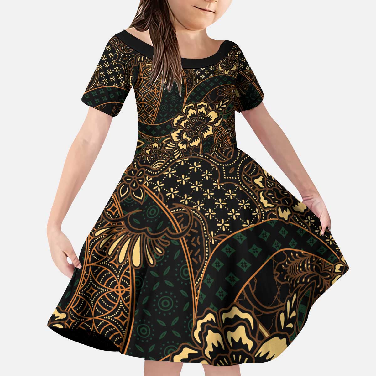 Indonesian Batik Pattern Vintage Brown Kid Short Sleeve Dress LT01 KID Brown - Polynesian Pride