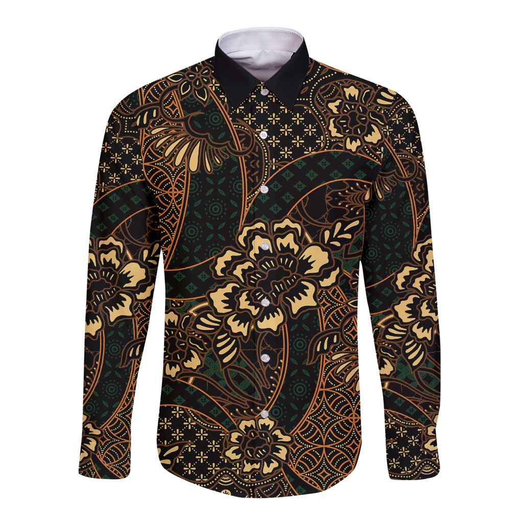 Indonesian Batik Pattern Vintage Brown Long Sleeve Button Shirt LT01 Unisex Brown - Polynesian Pride