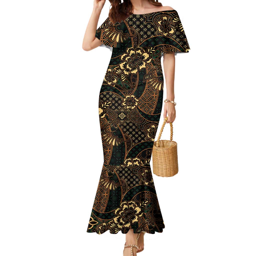 Indonesian Batik Pattern Vintage Brown Mermaid Dress LT01 Women Brown - Polynesian Pride