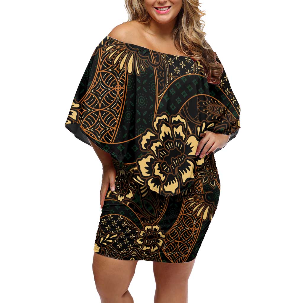 Indonesian Batik Pattern Vintage Brown Off Shoulder Short Dress LT01 Women Brown - Polynesian Pride