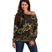 Indonesian Batik Pattern Vintage Brown Off Shoulder Sweater LT01 Women Brown - Polynesian Pride