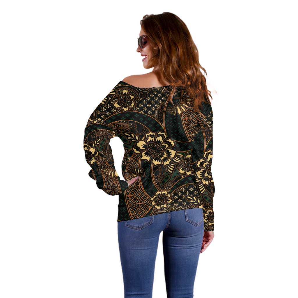 Indonesian Batik Pattern Vintage Brown Off Shoulder Sweater LT01 - Polynesian Pride