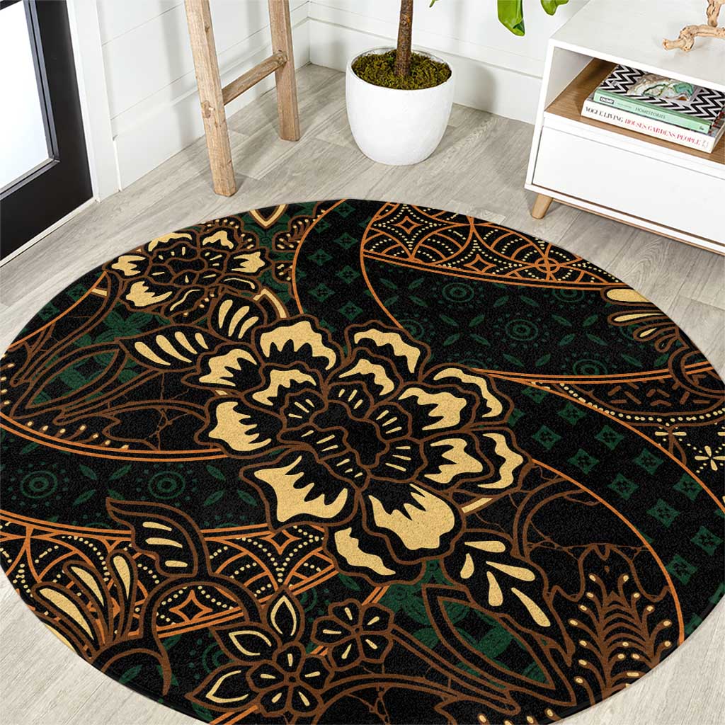 Indonesian Batik Pattern Vintage Brown Round Carpet LT01 Brown - Polynesian Pride