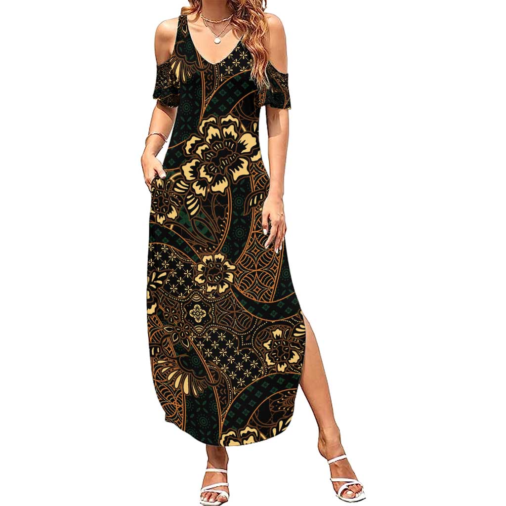 Indonesian Batik Pattern Vintage Brown Summer Maxi Dress LT01 Women Brown - Polynesian Pride