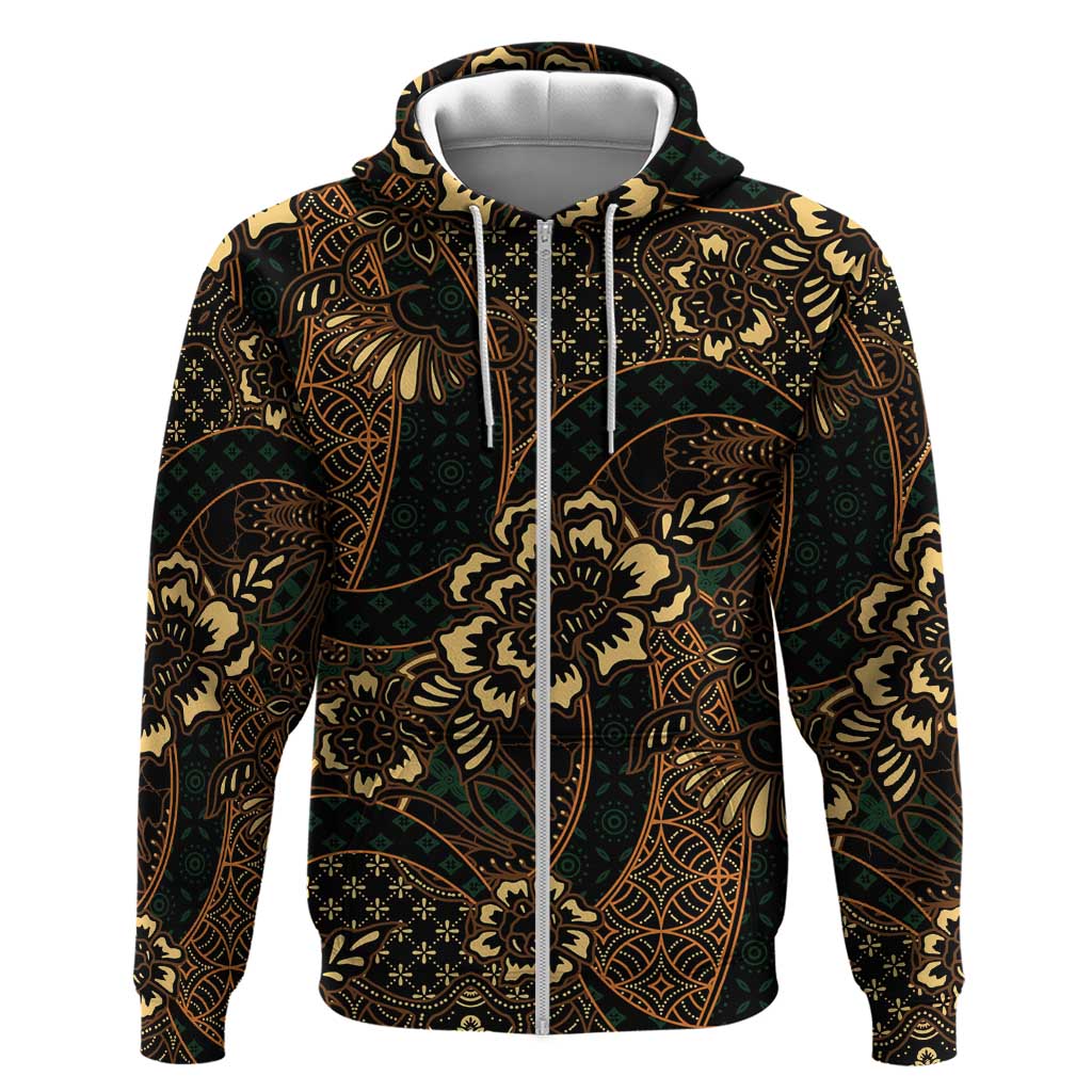 Indonesian Batik Pattern Vintage Brown Zip Hoodie LT01 Zip Hoodie Brown - Polynesian Pride